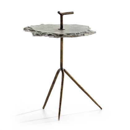 Mesa Auxiliar Art Decó de Metal dorado y Piedra gris.