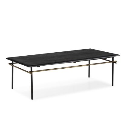 Mesa de Centro Minimalista en Mármol negro y Hierro negro y dorado antique.
