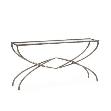 Consola de Metal y Cristal en Dorado Antique, 156 Cm.