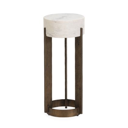 Mesa Auxiliar Estilo Glamour en Metal Dorado antique y Mármol Blanco.