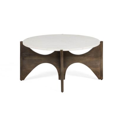 Mesa de Centro en Madera Marrón y Mármol Blanco.