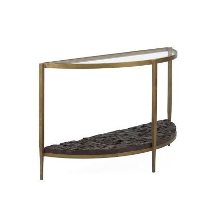 Consola Cristal/Metal/Madera en Dorado/Negro, 126 Cm.