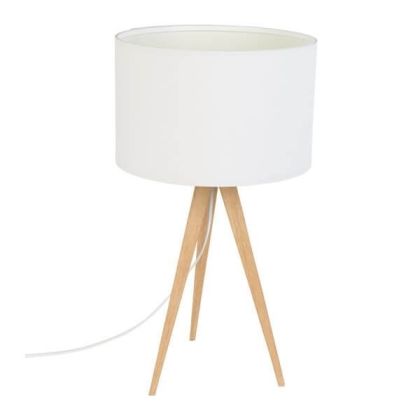 Lámpara Mesa Tripode Madera Natural Blanco, 51 Cm