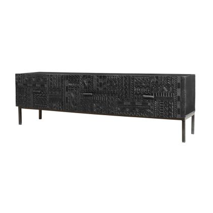 African Carved Wood and Iron TV Cabinet, 180 Cm