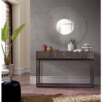 Cónsola Mango Negro Tallado 2 Puertas, 120 Cm
