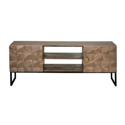 Mueble TV Geométrico Cobre Madera Mango Hierro, 140 Cm