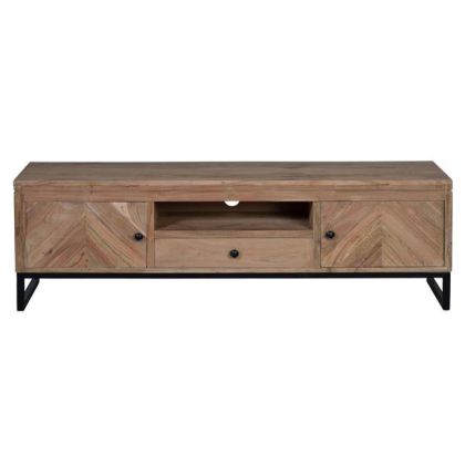Mueble TV 2 Puertas Cajón Madera Acacia Metal, 160 Cm