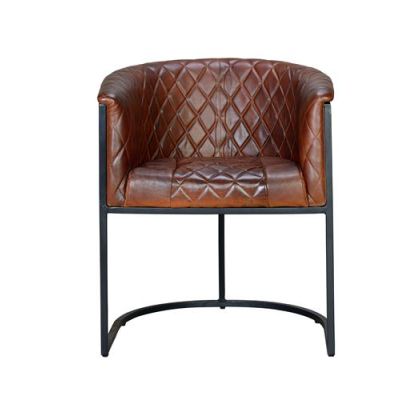 Sillón Vintage Piel Marrón Hierro Negro, 76 Cm