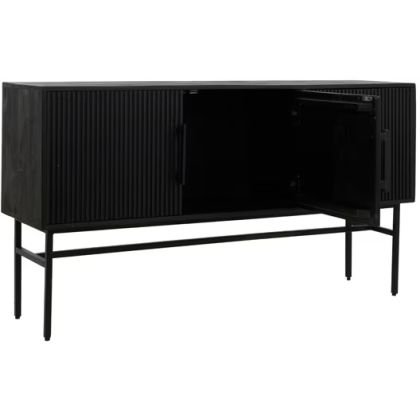 Aparador 3 Puertas Madera Negro Diseño Esterillado, 150 Cm