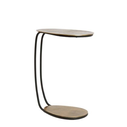 Mesa auxiliar mid-century en metal bronce antiguo y negro.