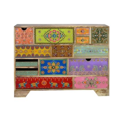 Multicolor Wood Chest of Drawers 14 Drawers Living Room, 120 Cm