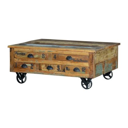 Mesa Centro Madera Reciclada Multicolor Tapa, 110 Cm