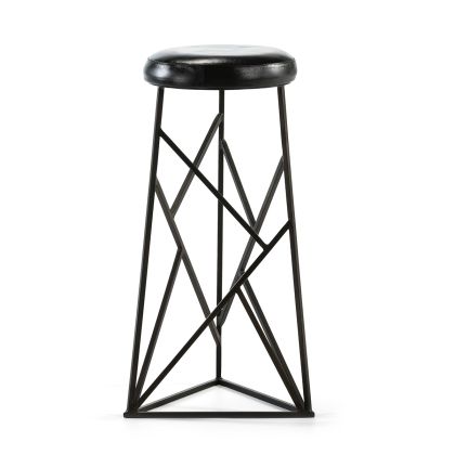 Stool 30x30x71 Black Metal/Black Synthetic Leather