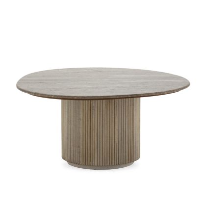 Mesa de centro con sobre de mármol gris y base de madera de mango natural blanco lavado 74,74 cm