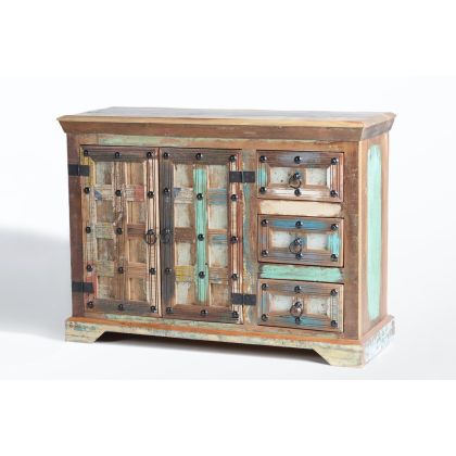 Aparador Multicolor Madera Reciclada 3 Puertas, 110 Cm