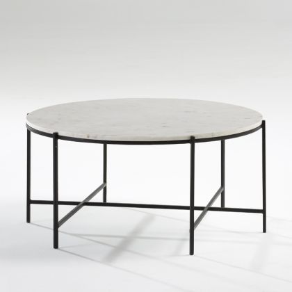 Coffee Table 86x41 Black Metal/White Marble