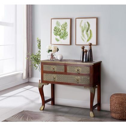 Consola 3 Cajones Mango Detalles Bronce, 88 Cm