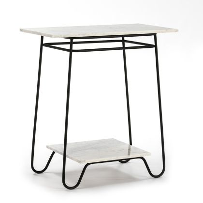 Side Table 71x41x78 White Marble/Black Metal