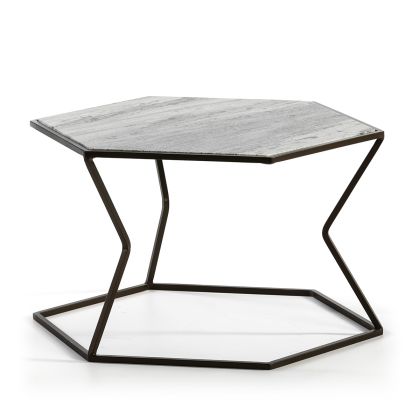 Coffee Table 61x61x41 Light Marble/Dark Brown Metal