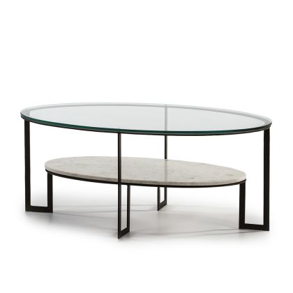 Coffee Table 106.6x71.12x44.45 Glass/White Marble/Dark Brown Metal