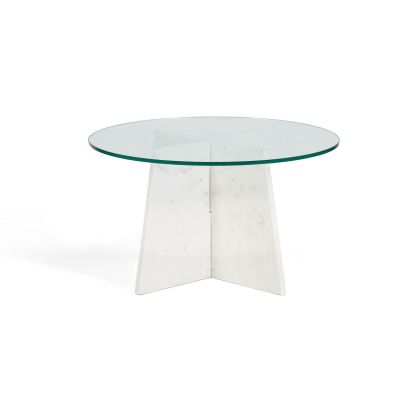 Mesa de Centro Cristal/Mármol en Blanco/Transparente, 76 Cm.