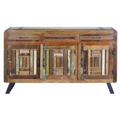 Aparador Madera Reciclada Multicolor 3 Puertas, 150 Cm