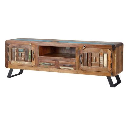 Mueble TV  Madera Multicolor Reciclada 2 Puertas Cajones, 160 Cm