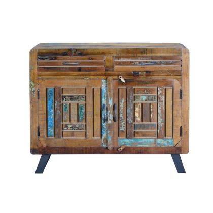 Multicolor Recycled Wood Chest of Drawers 2 Doors, 105 Cm