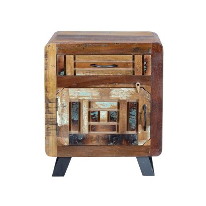Mesita De Noche Madera Reciclada, Hierro, 60 Cm