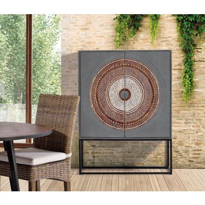 Vitrina Mango Gris Base Metal, 142 Cm