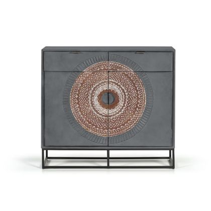 Cómoda oriental color gris 2 cajones 2 puertas