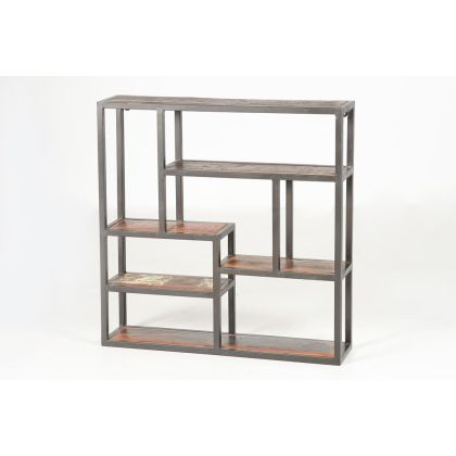 Estantería Colgar Metal Negro Madera Reciclada, 80 Cm