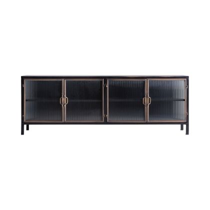Mueble Televisión Industrial Metal Vidrio Negro Oro, 160