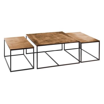 Set Tres Mesas Centro Aluminio Hierro Oro Viejo 90 Cm
