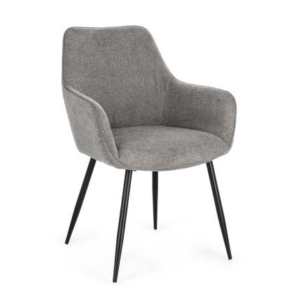 Grey Upholstered Chair Black Metal, 58 cm