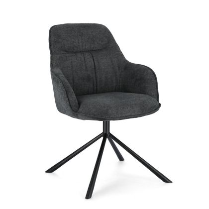 Silla diseño moderno en acero negro tapizado en tejido oscuro patas en forma de aspa.