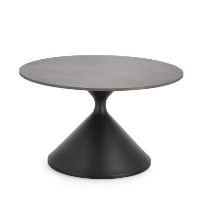 Round Porcelain Stoneware Black Steel Side Table, Ø70 Cm