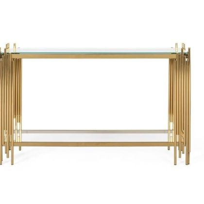 Consola Cristal Templado Acero Dorado, 130 Cm