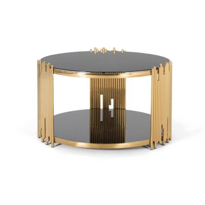 Mesa Centro Acero Oro Cristal Templado, 90 Cm