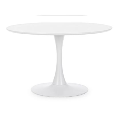 Mesa de comedor moderna sobre de dm y base de acero blanco.