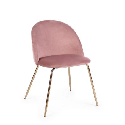 Chaise Velours Rose Acier Chromé Doré, 49 cm