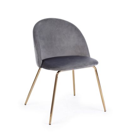 Silla Terciopelo Gris Oscuro Acero Dorado, 49 cm