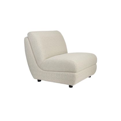 Sillón nórdico en tela, fibra de olefina y plástico de polipropileno en beige con patas negras.