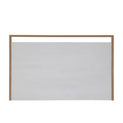 Cabecero art decó en madera blanca y un marco de metal dorado.