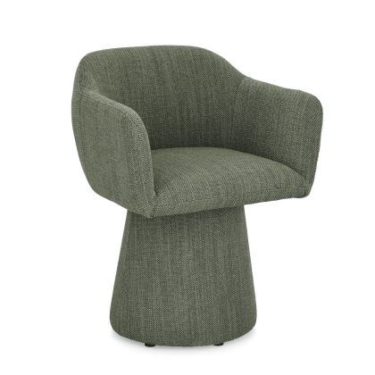 Sillón giratorio moderno en estructura de madera contrachapada tapizada en tela verde.