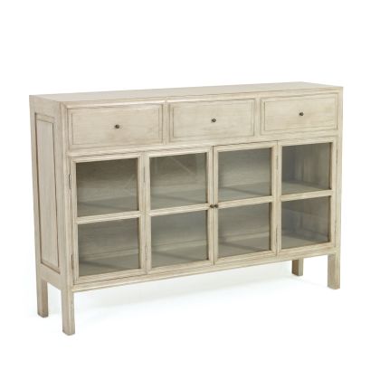 Sideboard 160x40x110 Glass/Wood Washed White