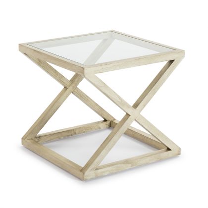 Side Table 60x60x55 Glass/Wood Veiled White