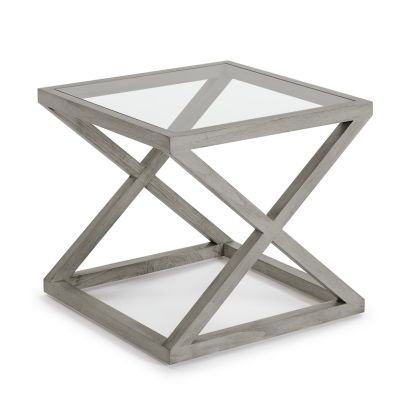 Side Table 60x60x55 Glass/Veiled Grey Wood