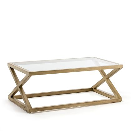 Mesa de Centro Cristal/Madera en Blanco Velado, 120 Cm.