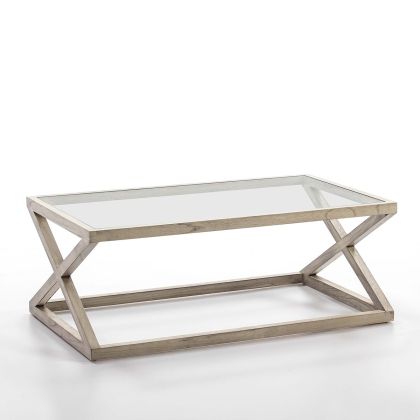 Mesa Centro Nórdica Cristal Madera Gris 120 Cm